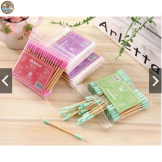 คอตตอนบัด 100 ก้าน (แพ็คเดี่ยว) Cotton buds สำลีปั่นหูด้ามไม้ สำลีไม้ สำลีก้าน สำลีเช็ดเครื่องสำอาง