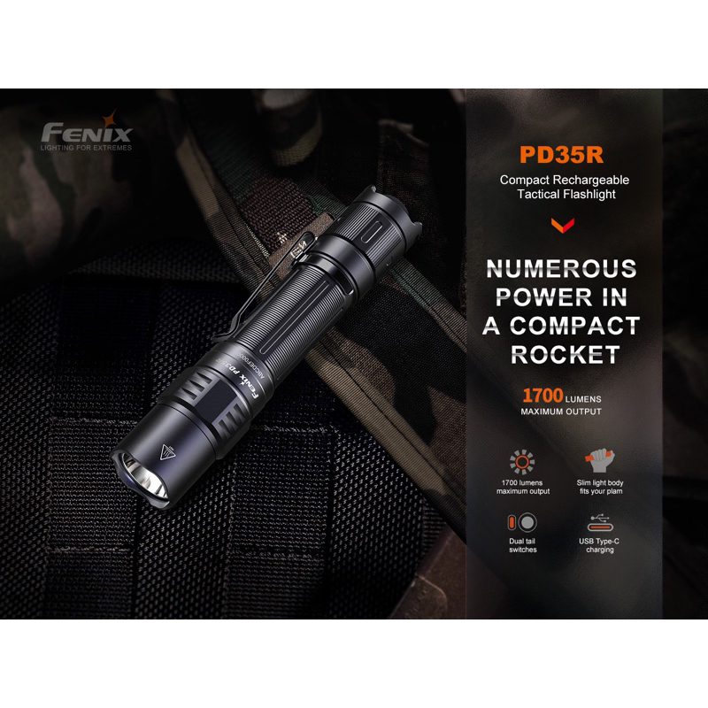 ไฟฉาย Fenix PD35R Compact Rechargeable Tactical Flashlight : สินค้ารับประกัน 3 ปี