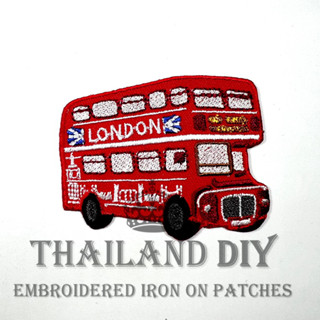 ตัวรีดติดเสื้อ งานปัก รถเมล์อังกฤษ ท่องเที่ยว อังกฤษ England London double decker Bus Patch WOP DIY ตัวรีด อาร์มติดเสื้อ