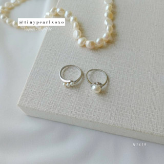 แหวนไข่มุกแท้ ตกแต่งเพชร CZ ไซส์ 7 (54) ไข่มุกน้ำจืด 8mm Pearl Ring Tinypearlxoxo N1419