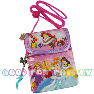 กระเป๋าสะพายข้างเล็ก Princess สายเล็ก Ariel Jasmine Rapunzel Aurora Belle Cincerella สีชมพู เจ้าหญิง - ของแท้