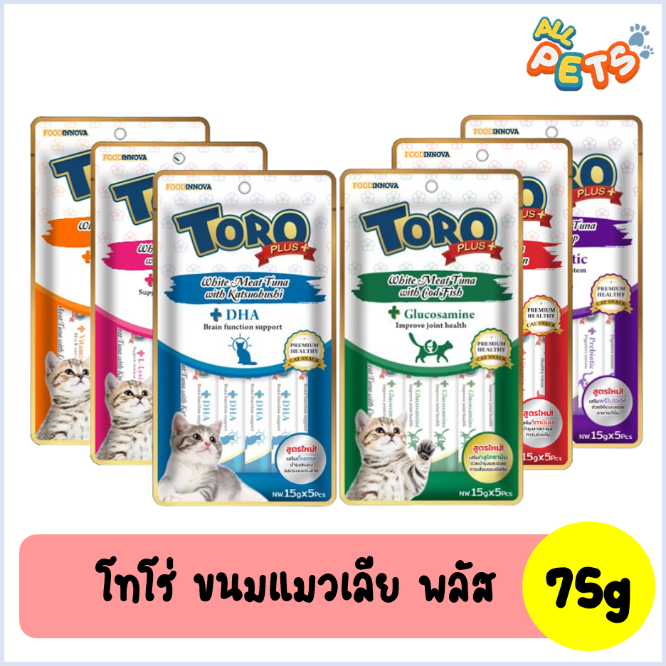 Toro Plus (โทโร่ พลัส) ขนมแมวเลีย 75g (5ซอง/แพ็ค)