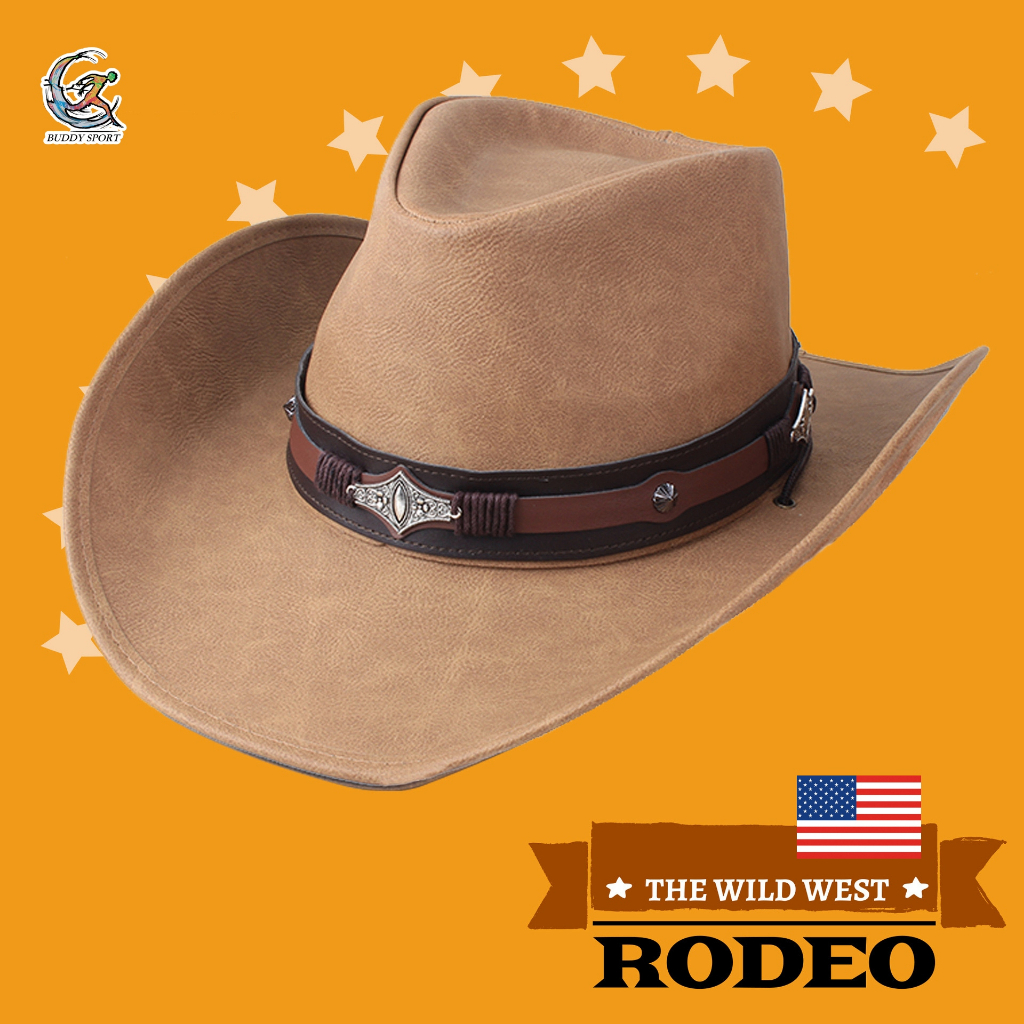 05X9 หมวก Cowboy หนังกลับสุดคลาสสิค ทรงวินเทจ มีสายรัดคาง ทำจากหนังเทียมเกรดพรีเมี่ยม แข็งแรง ทนทาน