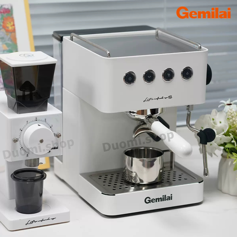 เครื่องชงกาแฟ Gemilai crm-3005G สีขาว พร้อมเครื่องบด crm-9009 coffee Machine