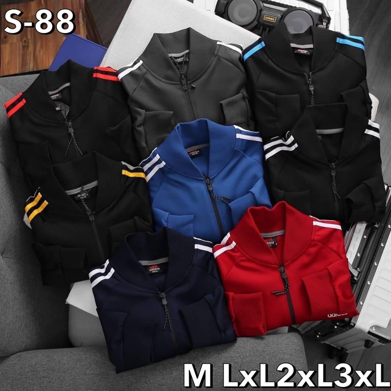 New💚 Adidas  พรีเมี่ยม เสื้อแจ็กเกต ผ้าวอร์ม เสื้อกันหนาวแขนยาวมีซิปรูด จั๊มปลายแขน