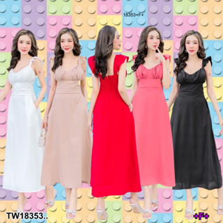 18353 เดรสแขนกุดไหล่ระบาย สีพื้น Sleeveless dress, ruffled shoulders, solid color