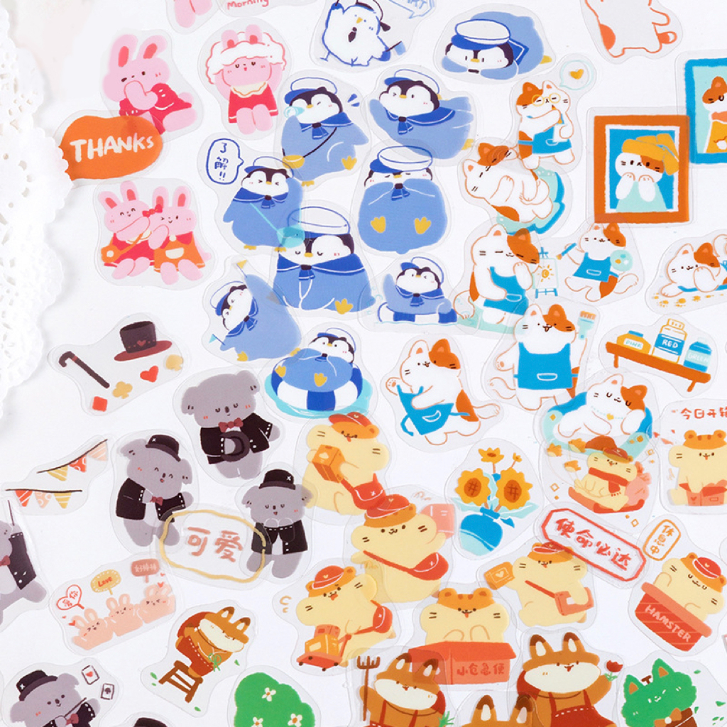 สติกเกอร์ซอง Hard Working สัตว์น้อยแสนขยัน 40 ชิ้น Cute Animal DIY Sticker Stickers Pocket สติ๊กเกอร์ ไดคัท mimisplan