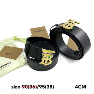 Burberry TB men black belt 95 หนา 4 ซม เข็มขัด สีดำ เบอร์เบอรี่ หัวทอง ของแท้ ผู้ชาย ของขวัญ แบรนด์เนม วาเลนไทน์