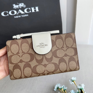 ❤️พร้อมส่ง🇺🇸ของแท้💯USA COACH TECH PHONE WALLET IN COLORBLOCK SIGNATURE CANVAS