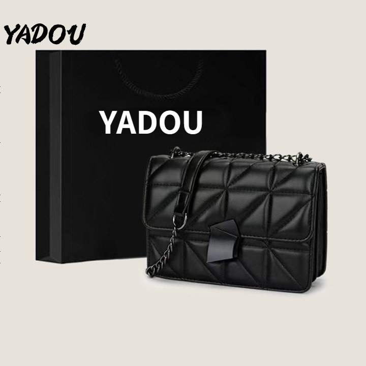 Yadou กระเป๋าสะพายไหล่ หนัง Pu ทรงสี่เหลี่ยม ขนาดเล็ก แต่งสายโซ่คล้อง แฟชั่นฤดูร้อน สไตล์เกาหลี สําหรับสตรี