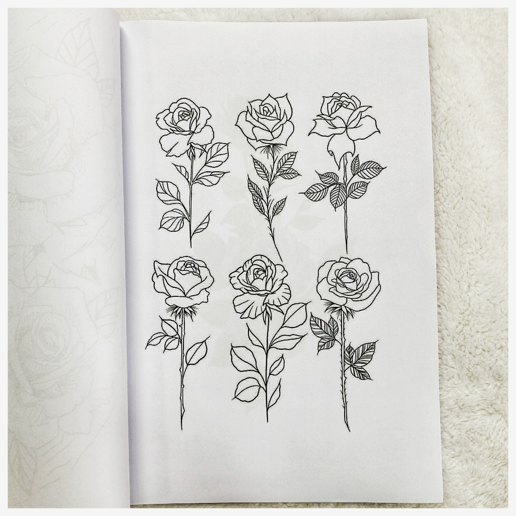 แบบลายสัก ลายดอกกุหลาบ A4 1เซต 40แผ่น ลายสัก ลายสัก ลายเส้นสัก แบบสักลายเส้น tattoo แทกทูรอยสัก ลายสัก แบบสักลาย