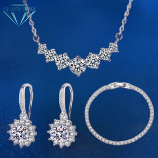 LY JEWELRYเซ็ทเครื่องประดับเงินแท้S925ฝังเพชรโมอีส D-VVS1 : S1009-D3001-D4002