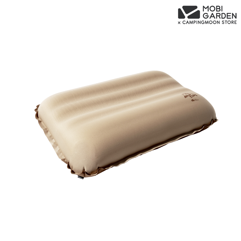 หมอนพองลมอัตโนมัติ Mobi Garden สีกากี ฟองน้ำ 30D พับเก็บเล็ก นุ่ม สบาย พร้อมถุงจัดเก็บ