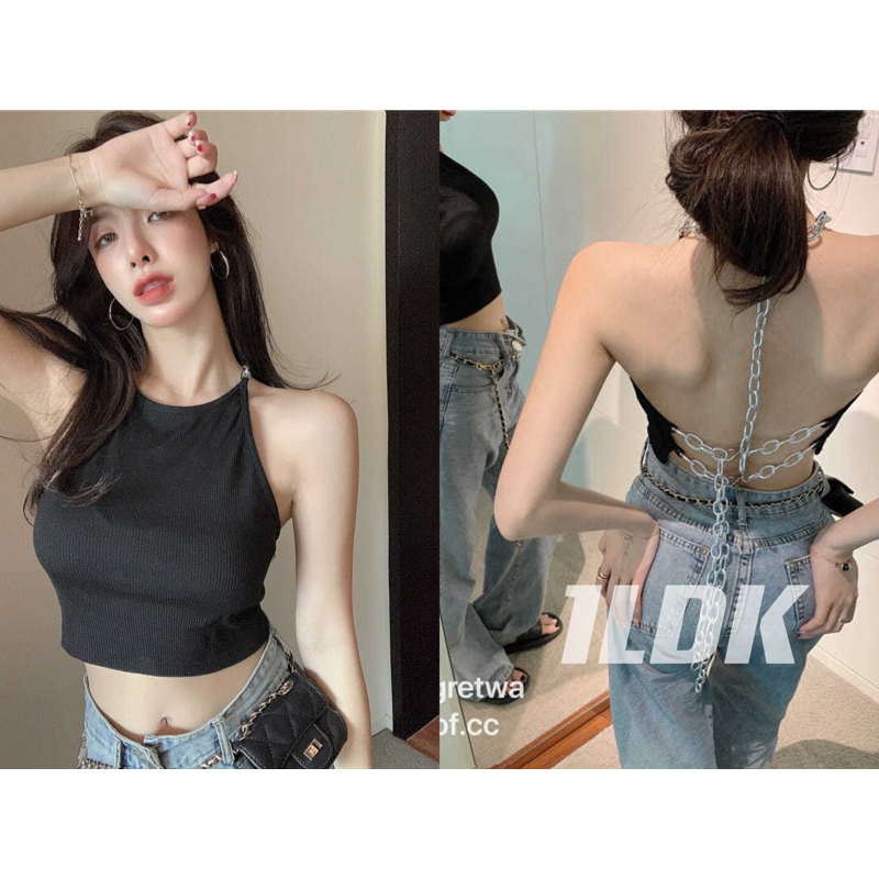 1LDK พร้อมส่ง เสื้อเว้าหลัง เสื้อครอป มีโซ่เหล็ก เซ็กซี่มาก(P020)