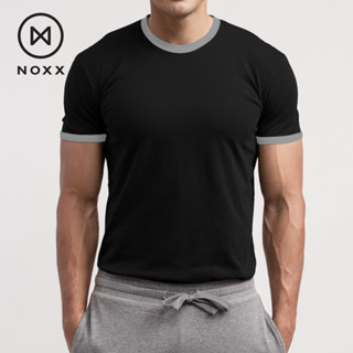 Noxx Extra Soft T-shirt: เสื้อยืดคอกลม สีดำ ขอบเทา