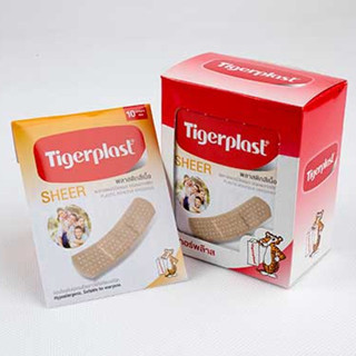 Tigerplast Sheer ไทเกอร์พล๊าส (1กล่อง10แผ่น) พลาสติกสีเนื้อ พลาสเตอร์ปิดแผล