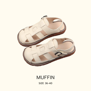 รองเท้าแตะรัดส้น หนังนิ่ม สีน้ำครีม สไตล์มินิมอล รุ่น Muffin