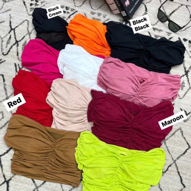 crop top เสื้อครอปปาดไหล่ เสริมฟองน้ำ