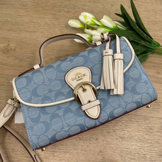 (ผ่อน0%) กระเป๋าสะพายข้าง Coach c8513 chambray kleo shoulderbag handbag slingbag ผ้าเดนิม ลายซี สีฟ้า สายสีขาว