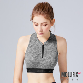 【Mollifix】สปอร์ตบราซิปคอตั้ง (สีเทา)