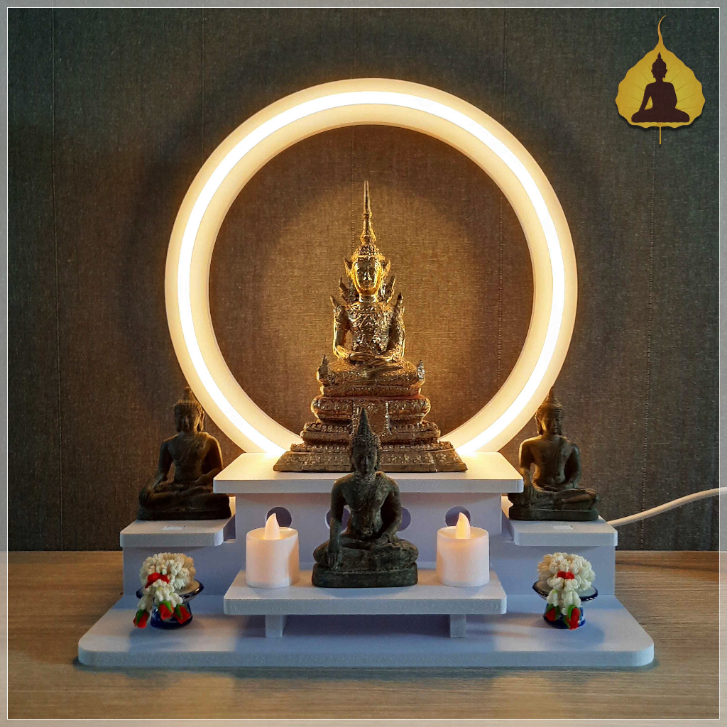 หิ้งพระโมเดิร์นมีไฟ วงกลม มินิมอล ชั้นวางพระ โต๊ะหมู่บูชา NEON-01