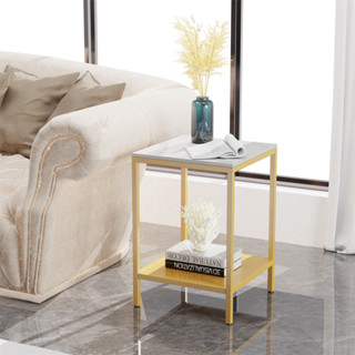 WISFOR  โต๊ะกลางหินอ่อนสีขาว ขาสแตนเลสสีทอง Marble Side End Table