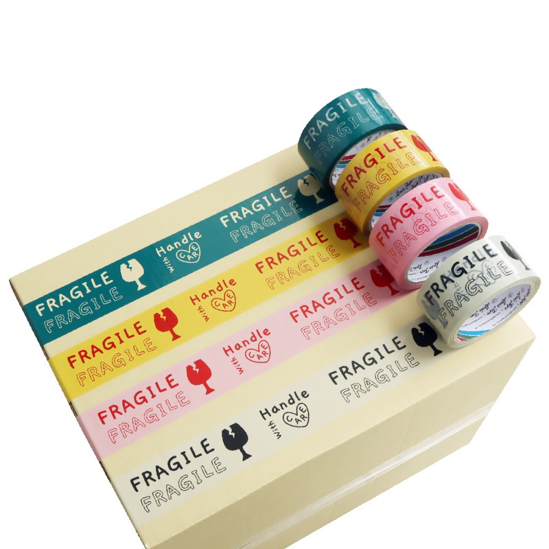 ✅เทประวังแตก FRAGILE สีพาสเทล Handle with care เทปปิดกล่อง เทปตกแต่ง