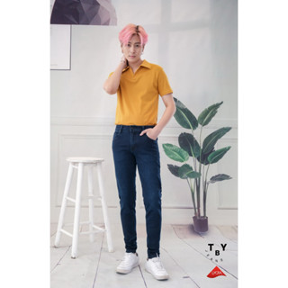 TBY JEANS เดฟยีนส์สีไบโอเข้มแต่งป้ายหนัง TY1544