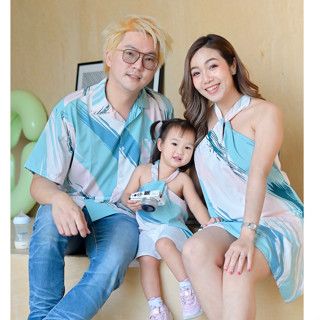 ชุดครอบครัว Vivian family closet เสื้อครอบครัว ชุดพ่อแม่ลูก รุ่นเสื้อคล้องคอ ผ้าไหมอิตาลี่ พร้อมส่งไม่ต้องรอพรีออเดอร์