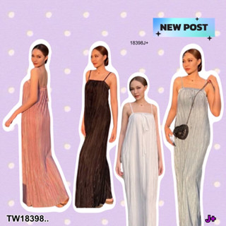 TW18398 Maxi Dress เดรสยาวผ้าอัดพลีส ซาตินยืดนุ่ม