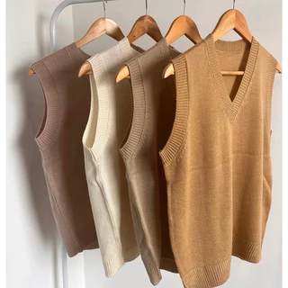 เสื้อกั๊กไหมพรมสีพื้นผ้านิ่ม
