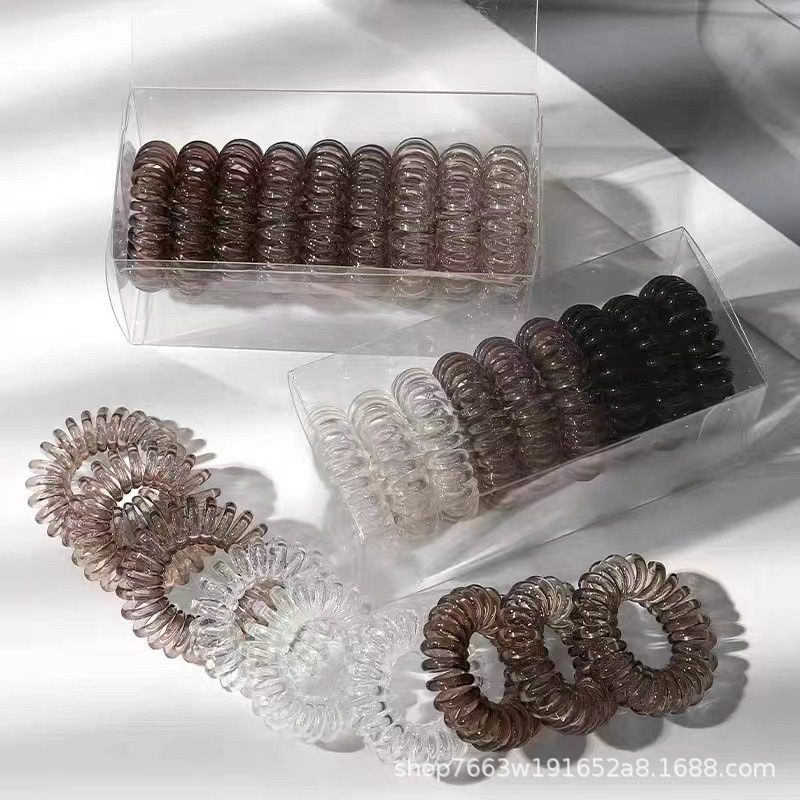 [พร้อมส่งในไทย-9 เส้น] หนังยางรัดผมเกลียวใส หลากหลายสี 1 กล่อง 9 เส้น ไม่ขาด ไม่ย้วยง่าย สุดคุ้ม ไม่หดง่าย สีสวย รับประก
