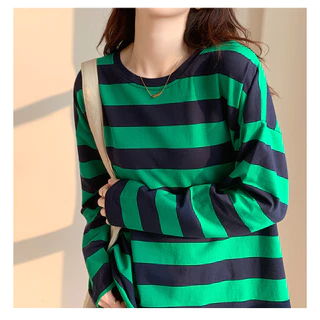 aililai1688 เสื้อยืดแฟชั่น เสื้อยืดเเขนยาว ลายทาง 2สี สวยๆ เนื้อผ้าดี สวมใส่สบาย ใส่ได้ทั้งหมดจ้า