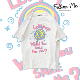 FallinnMe เสื้อยืดแขนสั้น Lollipop ขาว ดำ