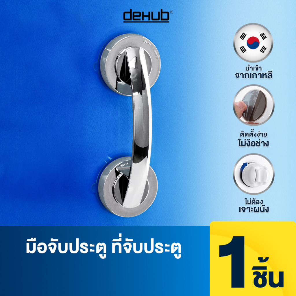 DeHUb มือจับประตู ติดง่าย ไม่ต้องเจาะ ตัวล็อคสูญญากาศ ราวจับกันลื่น มือจับกันลื่น สีเงิน