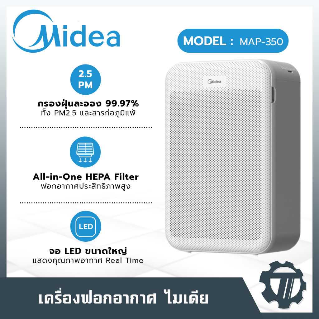 เครื่องฟอกอากาศ Midea ไมเดีย รุุ่น MAP-350 สำหรับห้องขนาด 15-45 ตร.ม.