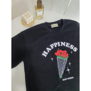 Oversized เสื้อยืดโอเวอร์ไซส์ลายดอกกุหลาบแดง Happiness