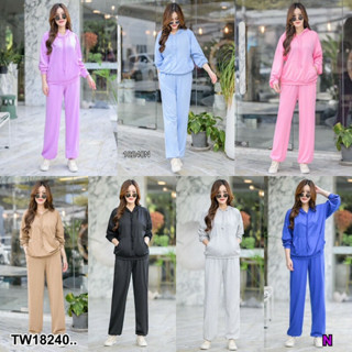 JK18240 Set #สาวอวบ เซท 2 ชิ้น เสื้อแขนยาว มีฮูด พร้อมกางเกงขายาว จั้มปลายขา เนื้อผ้าเกล็ดปลา เนื้อดี นุ่ม ใส่สบาย