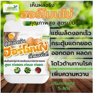 ฮอร์โมนไข่ ขนาด 5 ลิตร ตรา green_house_today สูตรเข้มข้น แช่เมล็ด เร่งราก แตกยอด ตา ติดดอก ออกผล ดก ไข่ ฮอร์โมน ปุ๋ยน้ำ