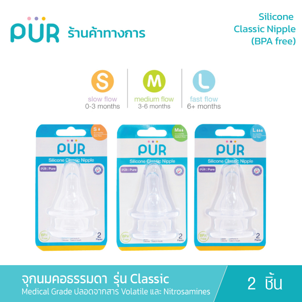 Pur จุกนมคอธรรมดา Silicone  Classic Nipple รุ่น Classic (แพ็ค 2 ชิ้น)