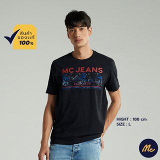 Mc JEANS เสื้อยืดแขนสั้น ผู้ชาย เสื้อยืด แม็ค แท้ คอกลม สีดำ ผ้านุ่ม ระบายอากาศได้ดี MTSZ686