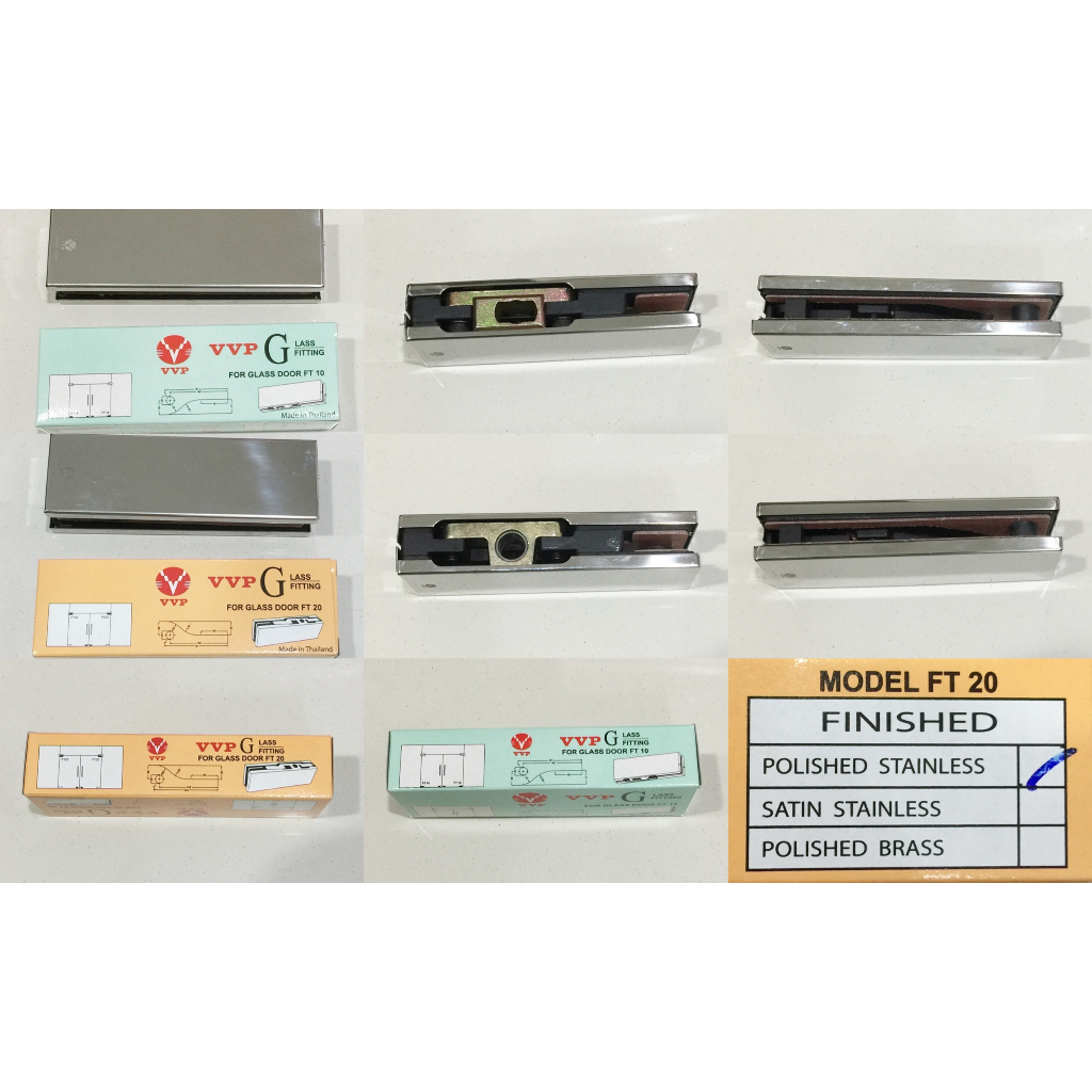 ตัวหนีบประตูกระจก VVPมีให้เลือก2 รุ่น ล่าง FT10 และบน FT20
