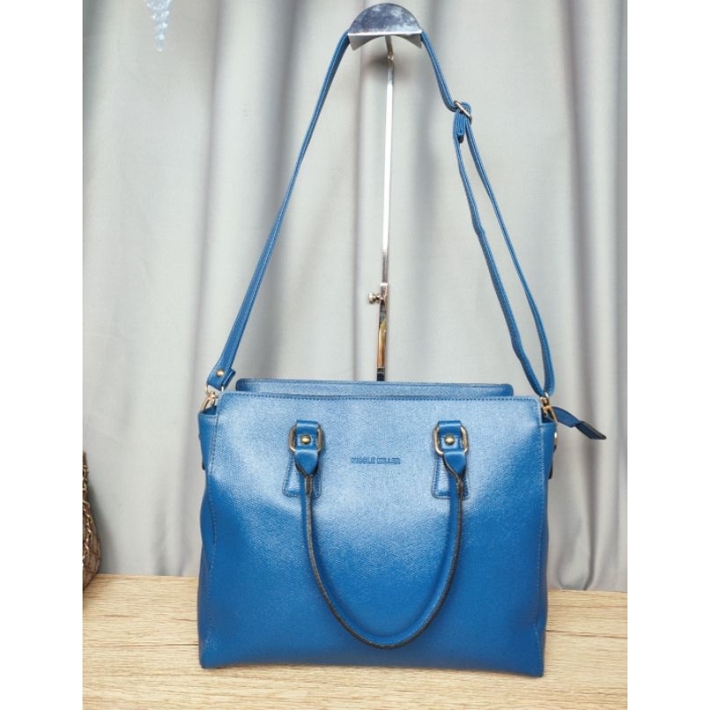 กระเป๋า NICOLE MILLER หนังสีฟ้า ทรง square Tote ทรงสวย สีฟ้าน้ำทะเล