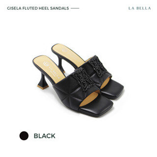 LA BELLA รุ่น GISELA FLUTED HEEL SANDALS - BLACK