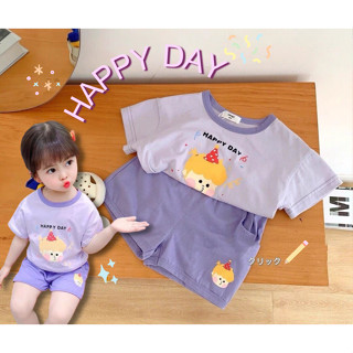 babytk ✨พร้อมส่ง✨  เสื้อยืด+กางเกงขา สกรีน HAPPY DAY