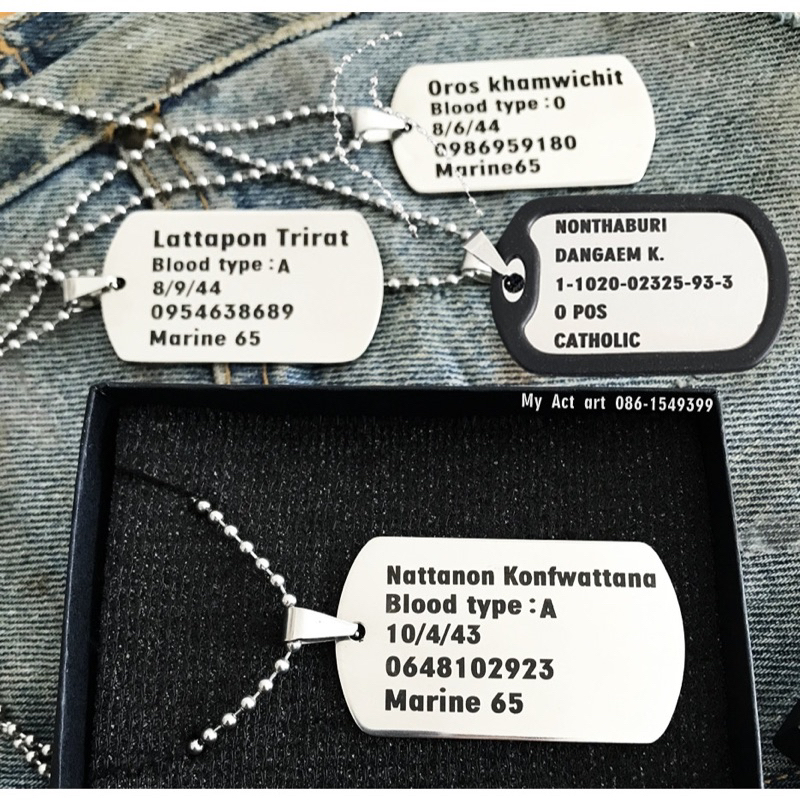ป้ายห้อยคอ Dog Tag ทหาร สร้อยคอ จี้แท็ก สแตนเลสแท้ ไม่ลอก โดนน้ำได้ สลักชื่อฟรี ส่งจากไทย ป้ายสลักชื