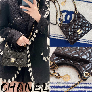 ชาแนล  CHANEL  23แบบใหม่/กระเป๋าครัวซองต์/กระเป๋าสะพายข้าง/กระเป๋าสะพายข้าง/นำเข้าจากยุโรป/แท้100%