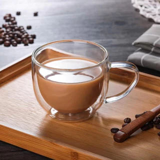 แก้วใส 2 ชั้น มีหูจับ สำหรับใส่กาแฟ ชา เครื่องดื่มอื่นๆ ใส่ได้ทั้งร้อนและเย็น