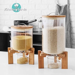 โหลแก้วบรรจุอาหารแห้ง Glass container for rice cereal with bamboo stand โหลแก้วใส่ข้าว ถังใส่ข้าว ภาชนะบรรจุอาหารแห้ง