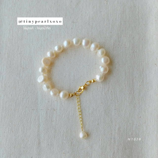 สร้อยข้อมือ มุกบาร็อค ไข่มุกแท้ Baroque Pearl Bracelet ไข่มุกขนาดใหญ่ ทรงน่ารัก ไข่มุกน้ำจืด Tinypearlxoxo N1028